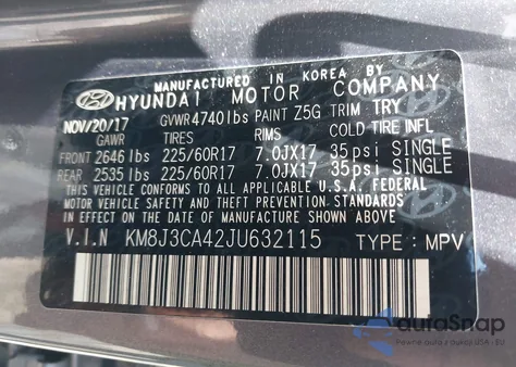 2018 Hyundai Tucson Sel Plus z USA, uszkodzony, nr VIN KM8J3CA42JU632115